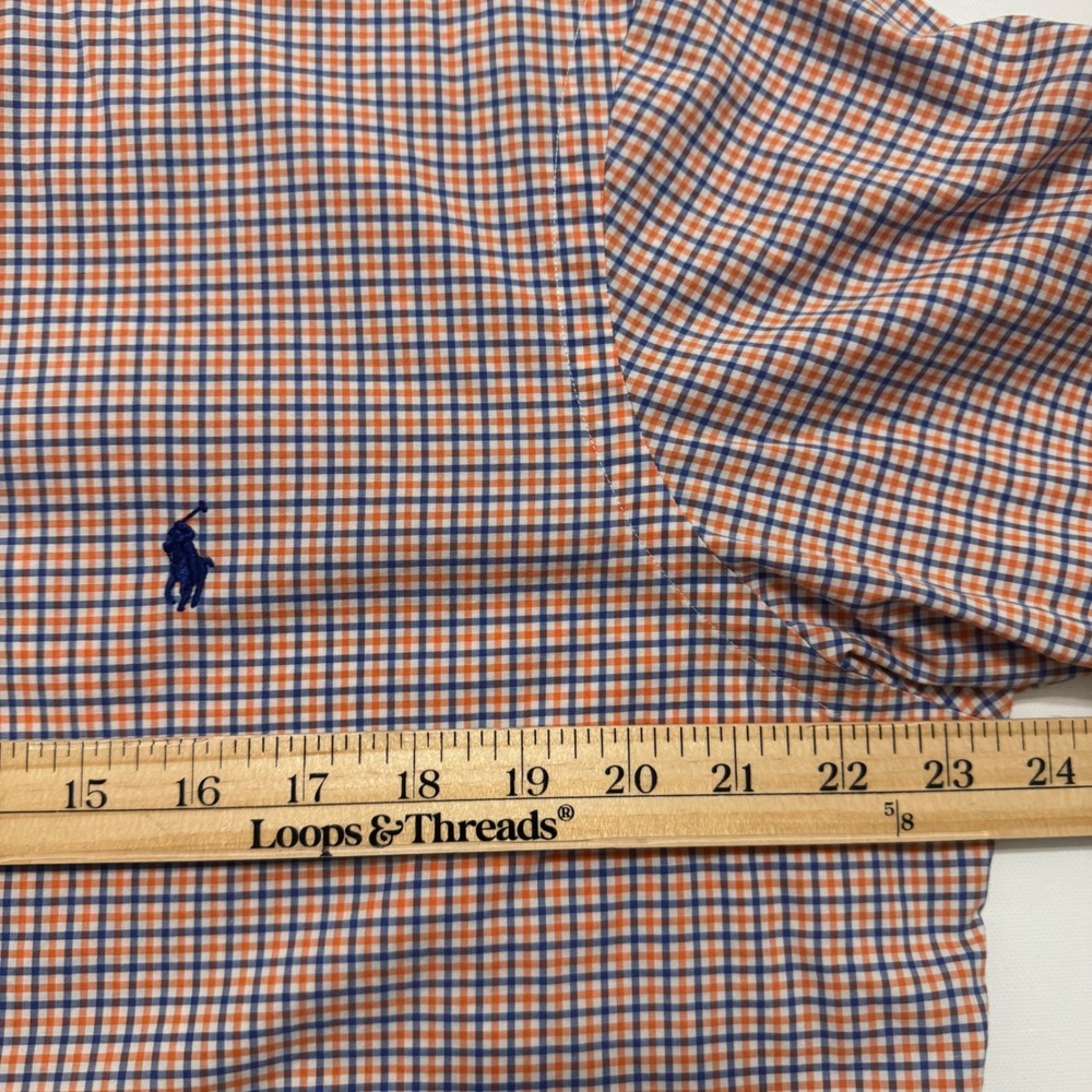Ralph Lauren Button Down Shirt Mens L Orange Blue Gingham Check Excellent Pony - Picture 5 of 7